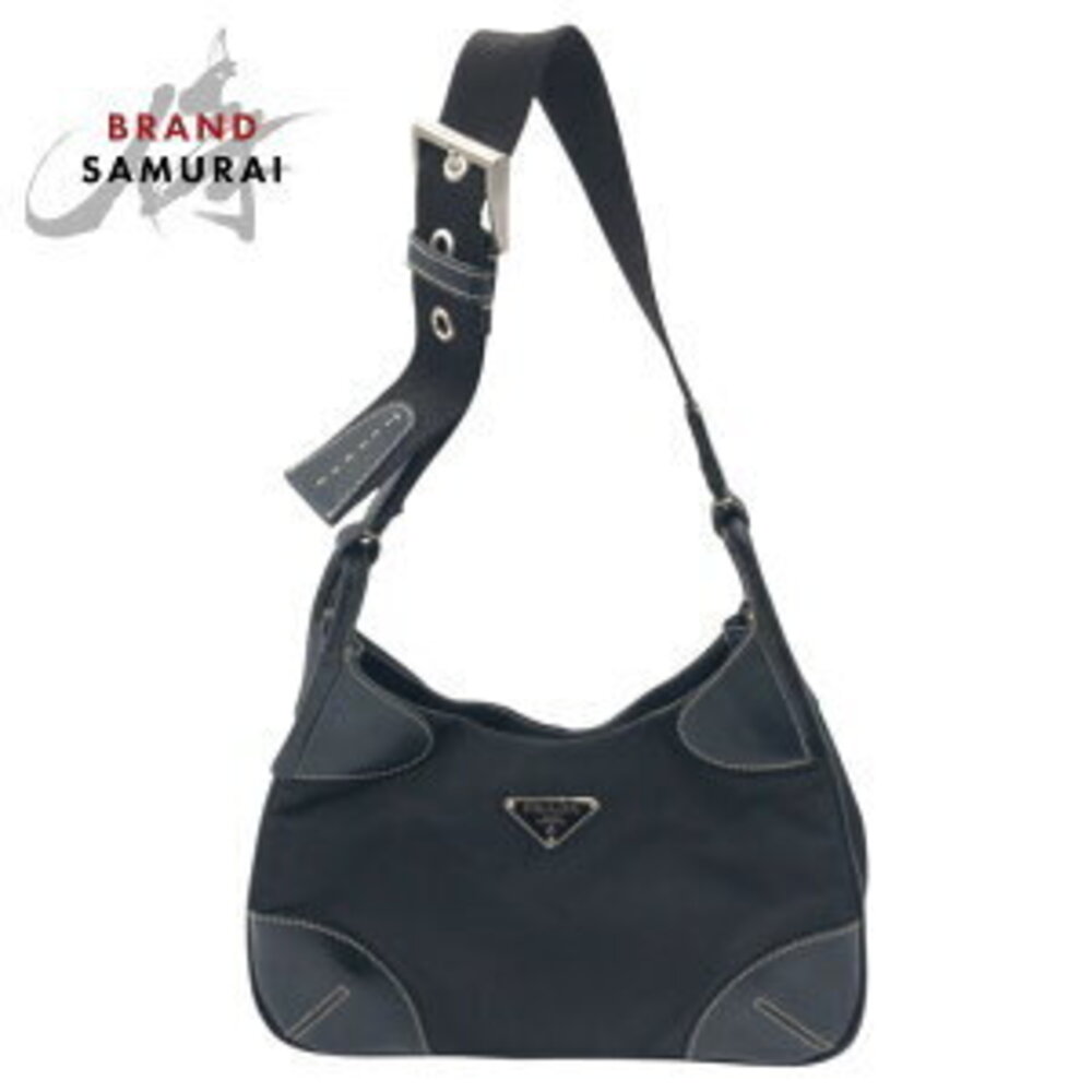 Prada Tessuto triangle logo black nylon hobo shoulder bag one